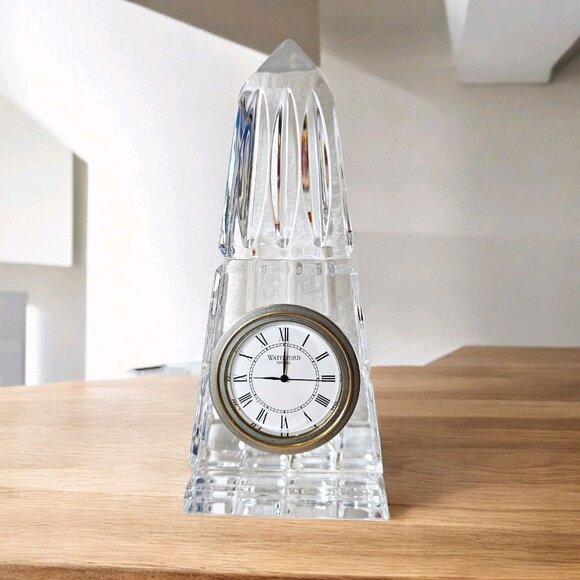 WATERFORD CRYSTAL CLOCK OBELISK PYRAMID 6" Ireland Needs Battery MINT Condition - Picture 11 of 11